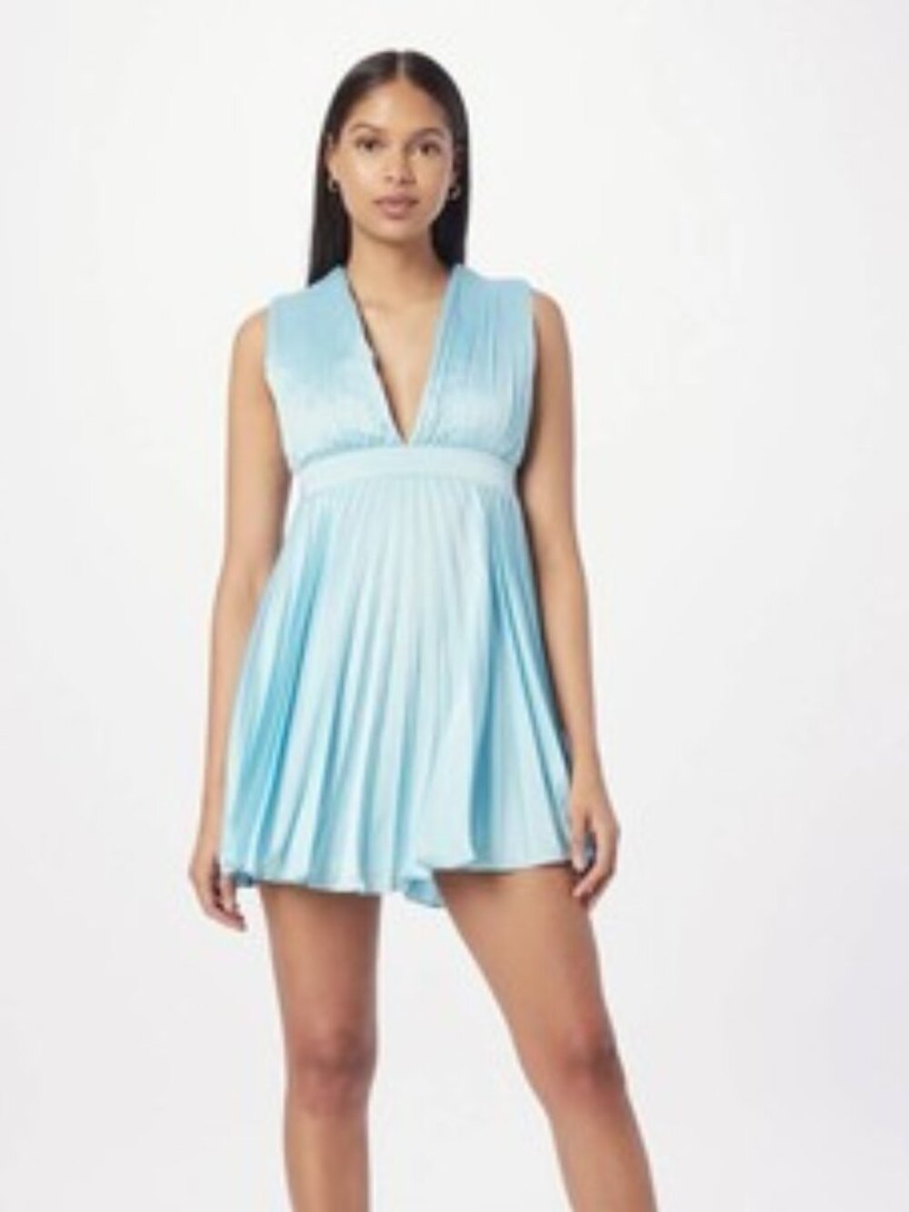 Abercrombie Plunge Pleated Satin Mini Dress Sky Blue SP Small Petite Cocktail